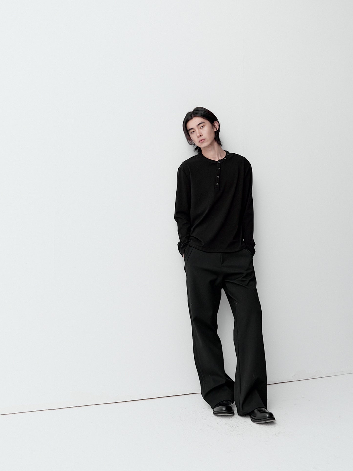 Distressed Henry-Neck T-Shirt
