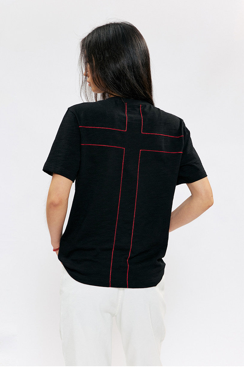 Henry Collar Casual Shoulder Slim T-Shirt