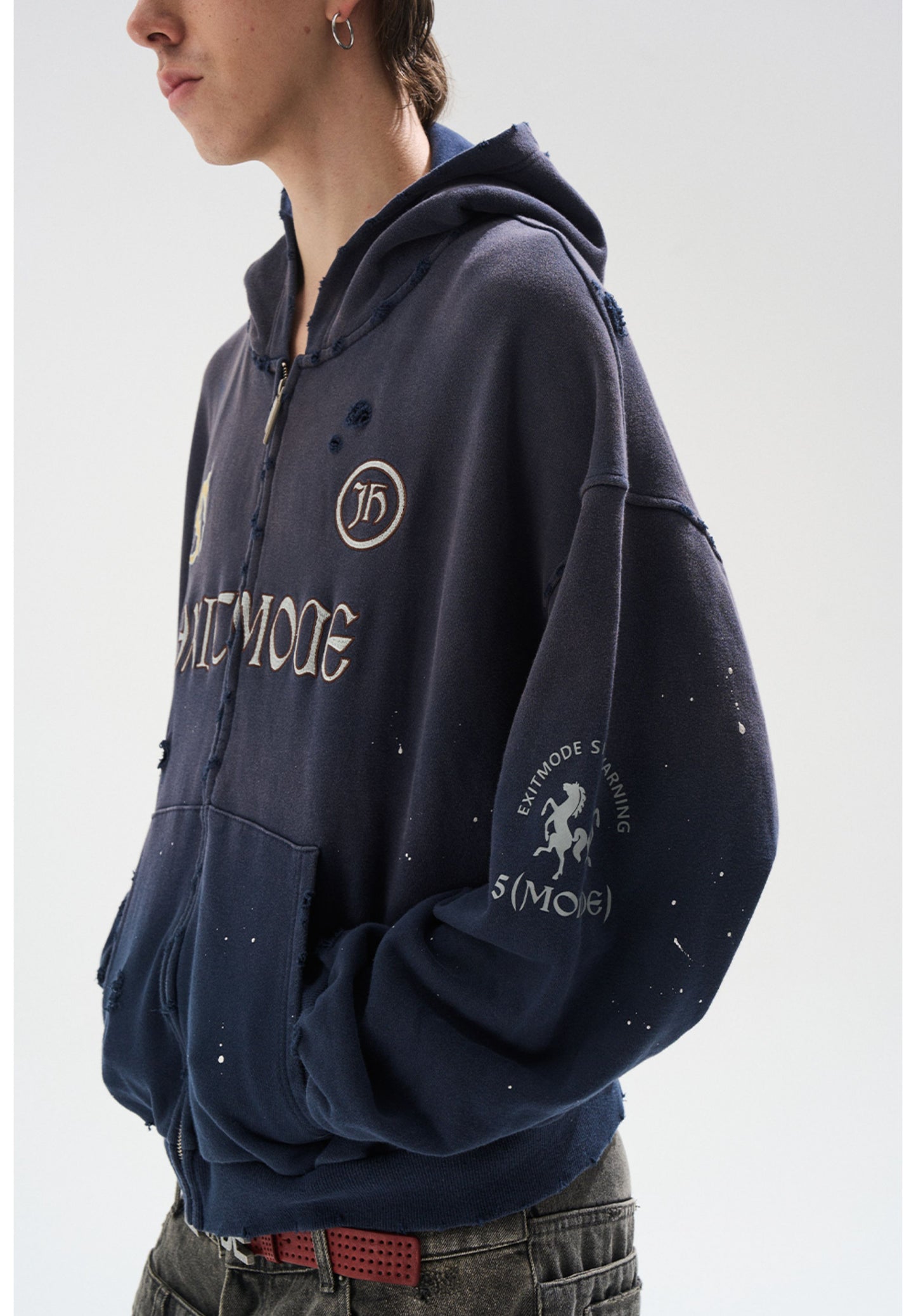 Embroidered distressed sweatshirt