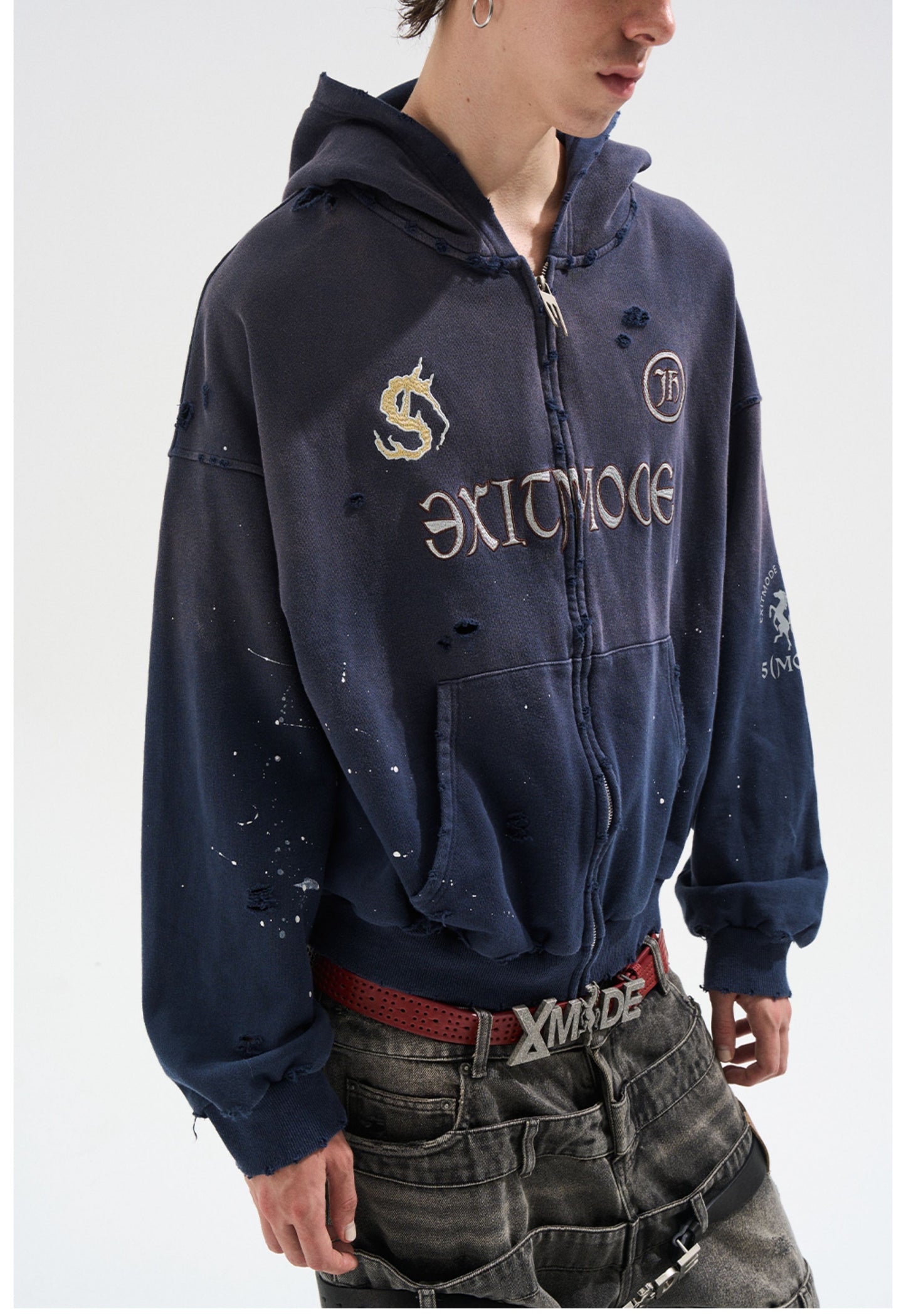 Embroidered distressed sweatshirt