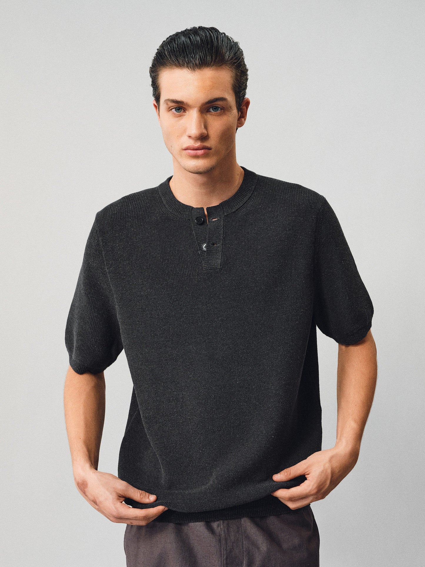 Henley Neck Linen Knit
