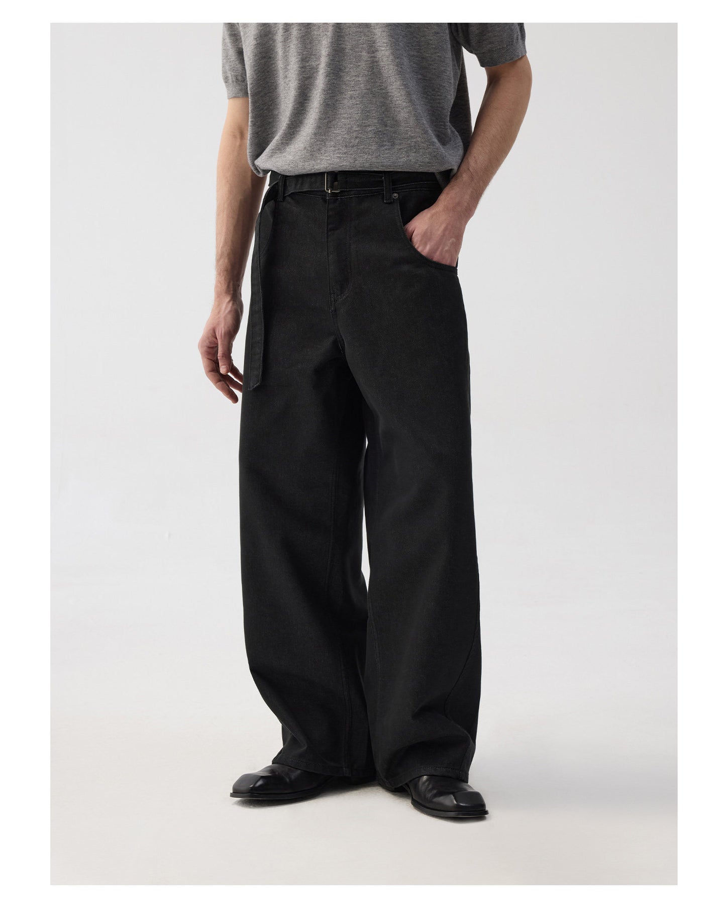 Adjustable Belt Loose Casual Denim Pants