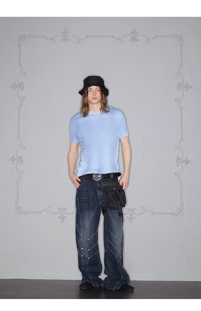 V-Neck Slim Wash Knit T-Shirt