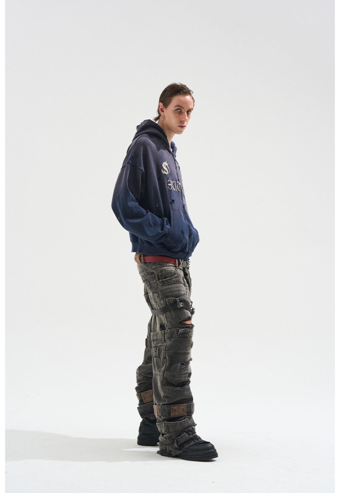 Embroidered distressed sweatshirt