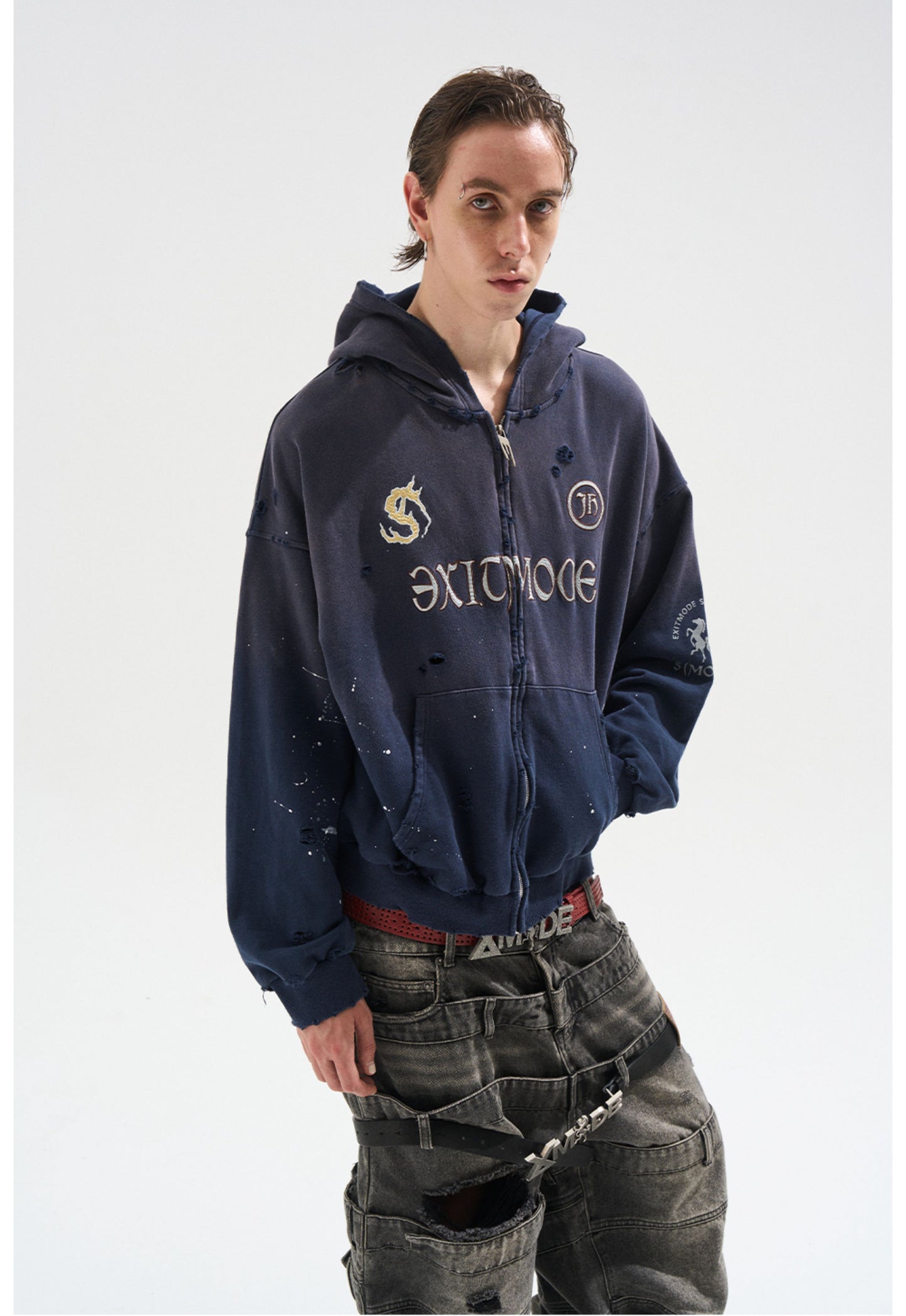 Embroidered distressed sweatshirt