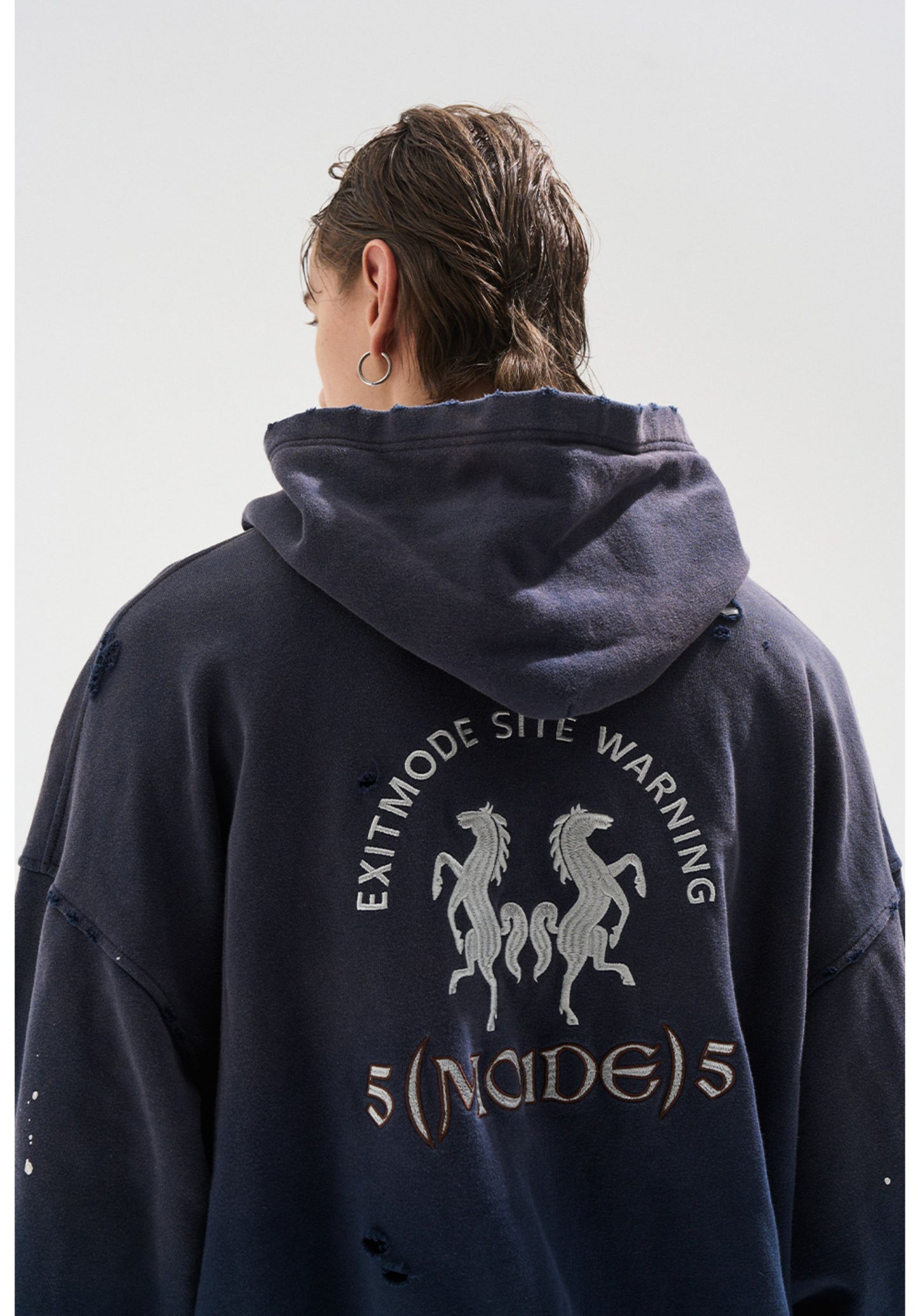 Embroidered distressed sweatshirt