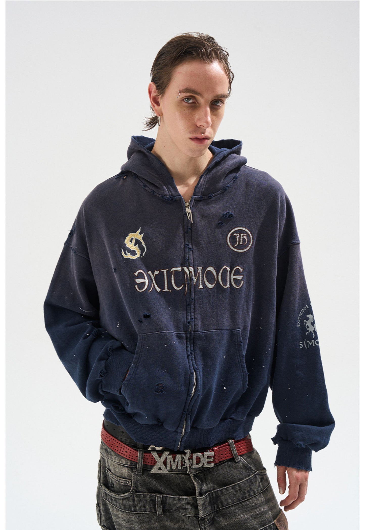 Embroidered distressed sweatshirt