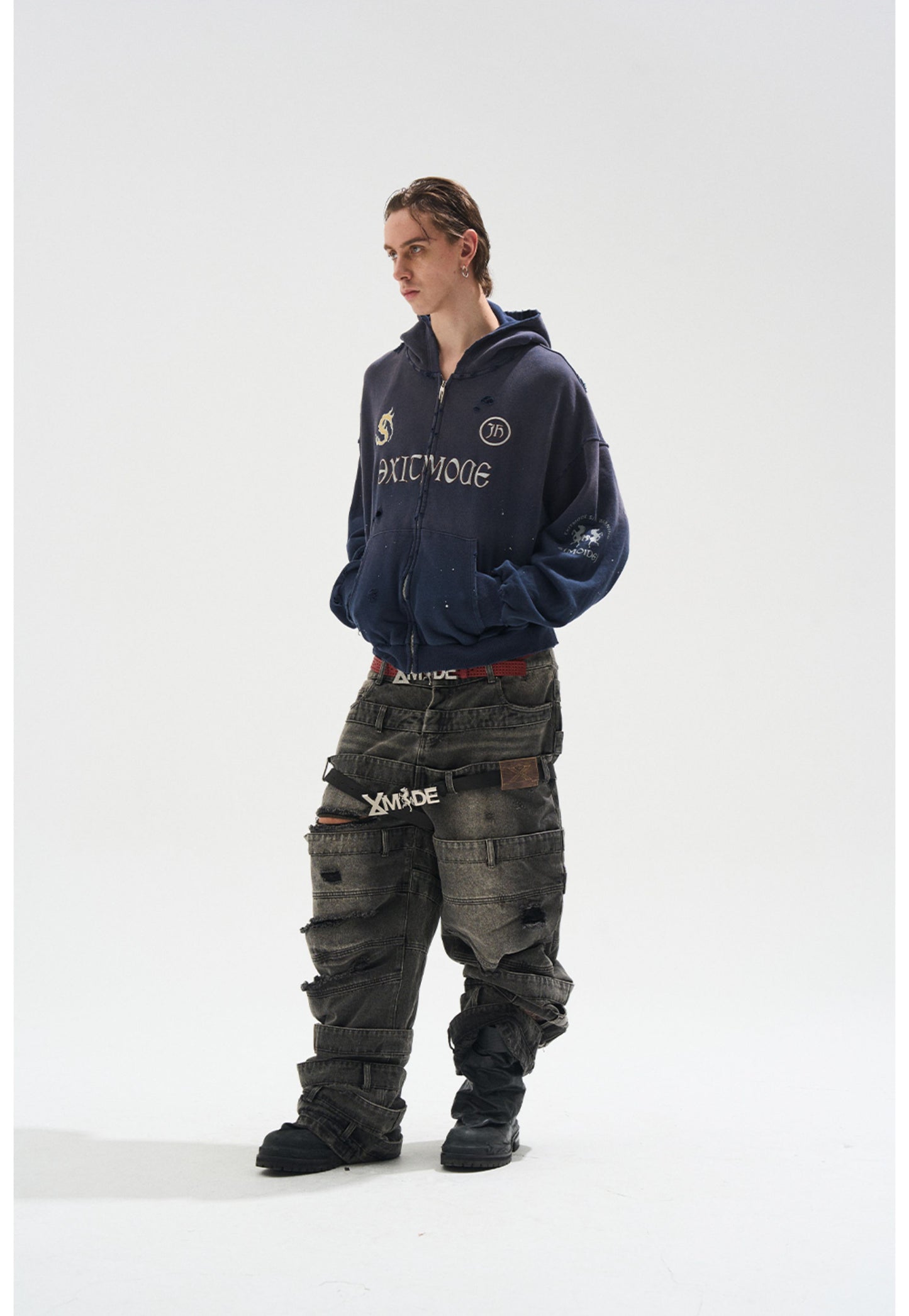 Embroidered distressed sweatshirt