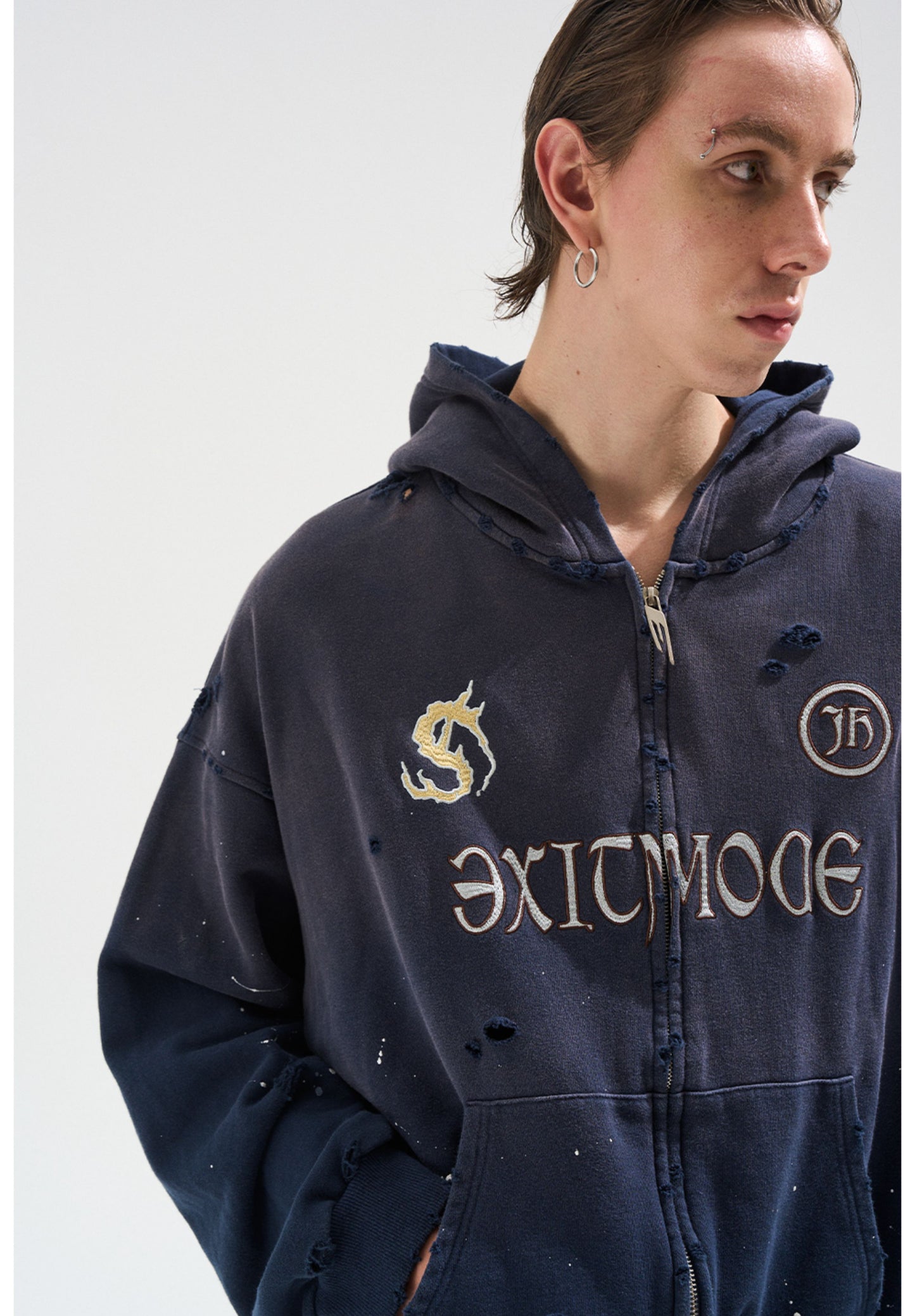 Embroidered distressed sweatshirt