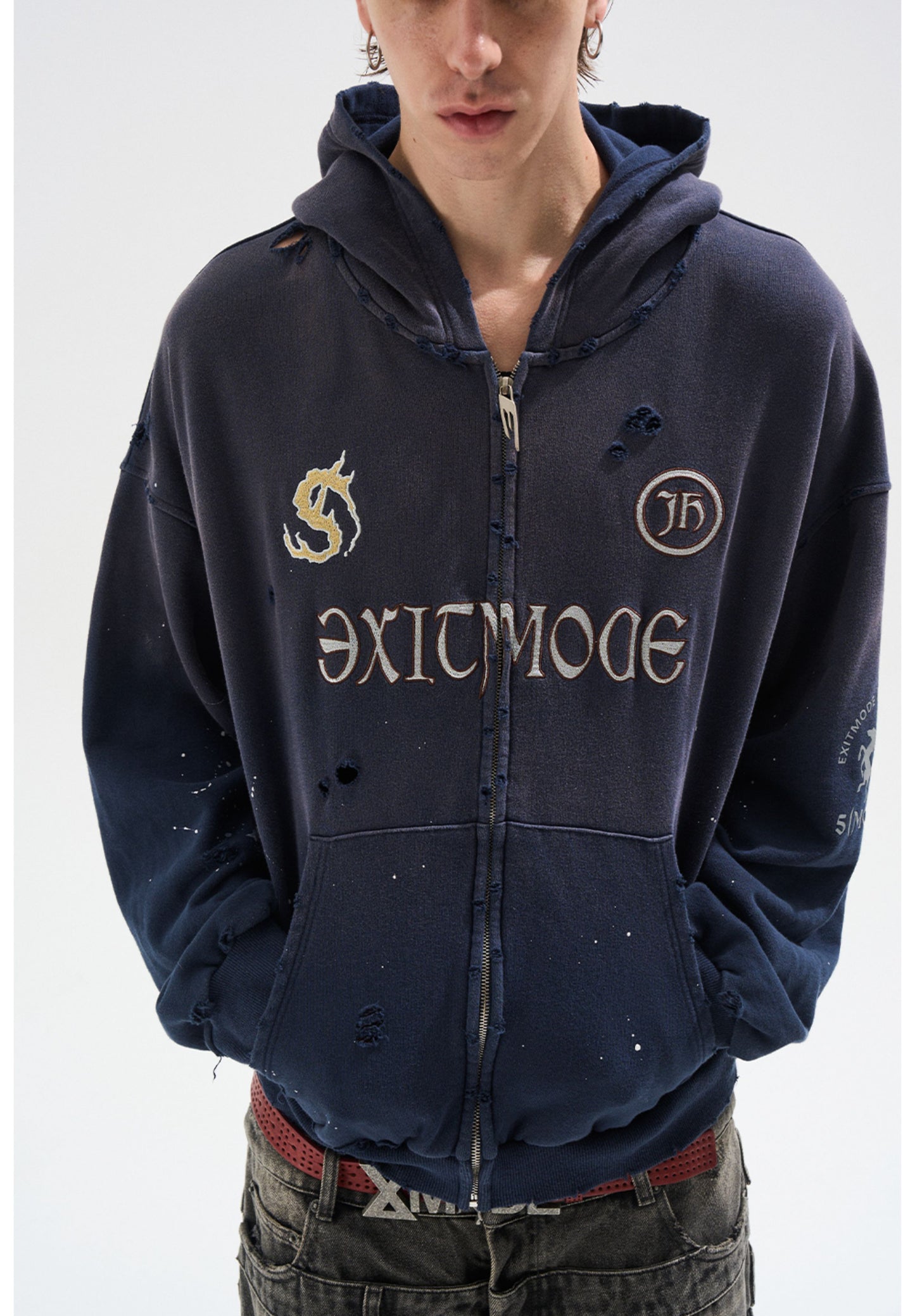 Embroidered distressed sweatshirt