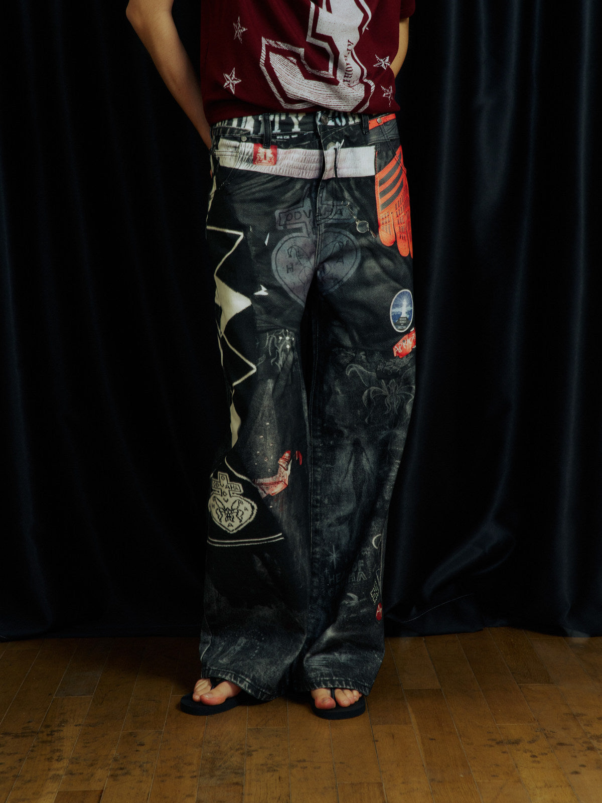 Digital-Print Denim Pants