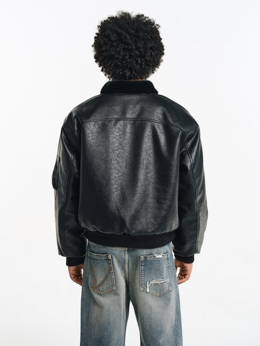 Stand collar faux leather jacket