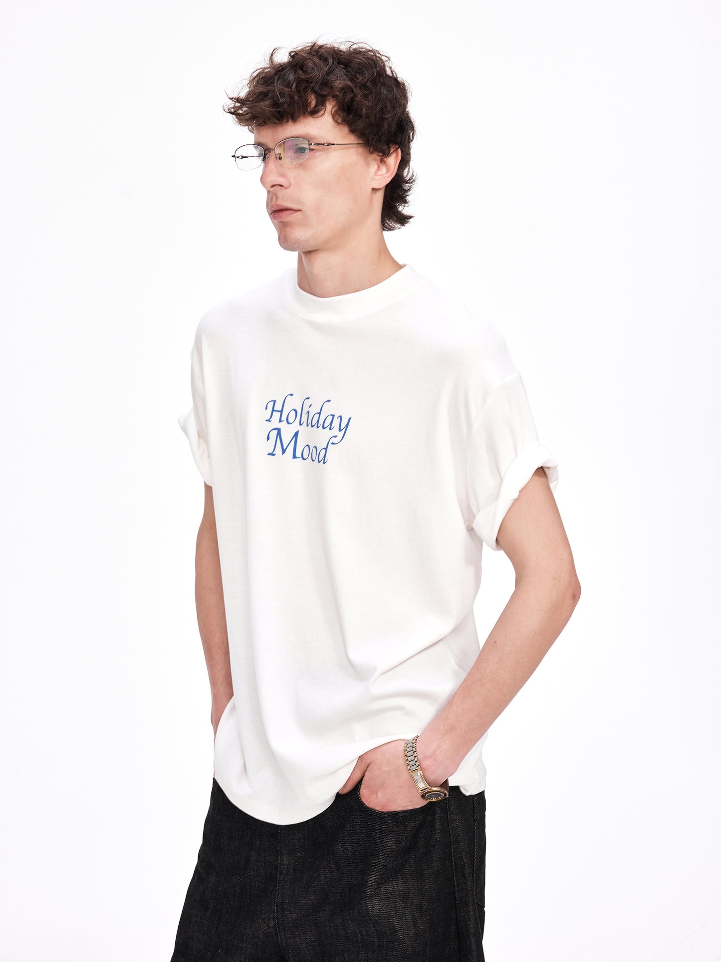 Roll-Up Sleeve Printed T-Shirt