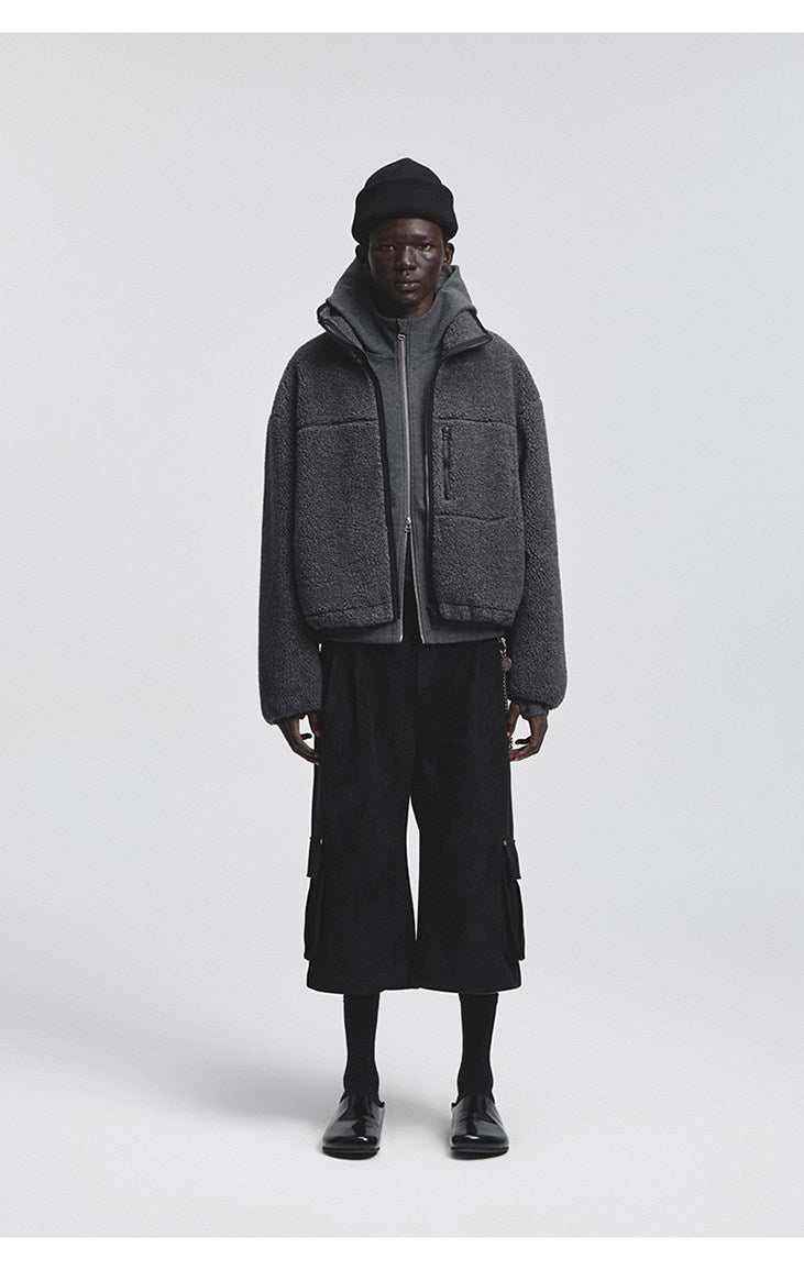 Multi-Pocket Short Fleece Jacket