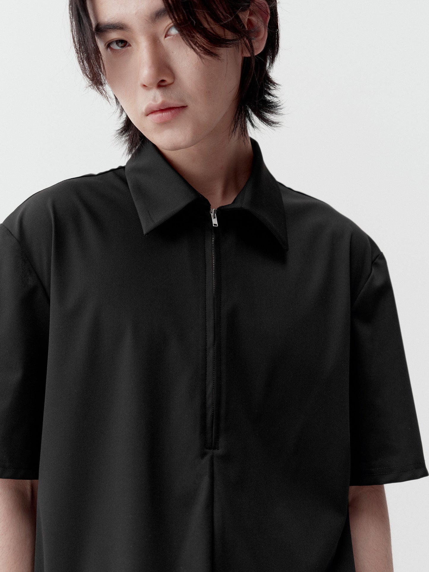Half-Zip Faux Two-Piece Shirt