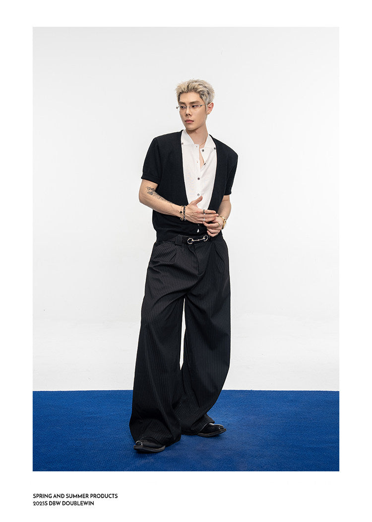 Contrast Fake Two-Piece Knit Shirt