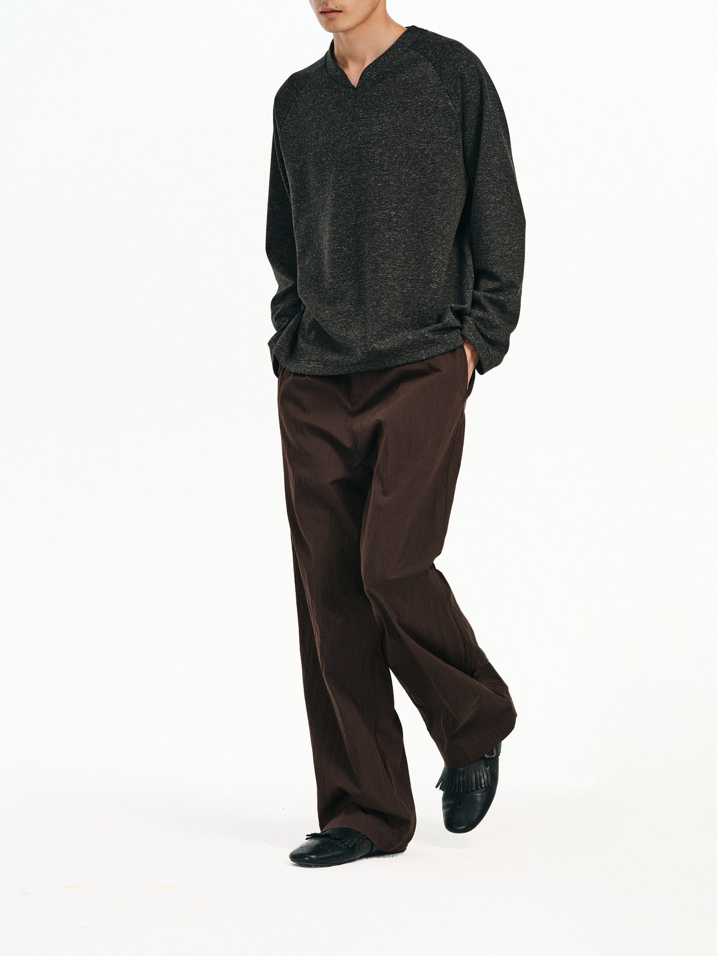 Cotton &amp; Brocade Pleated Casual Pants