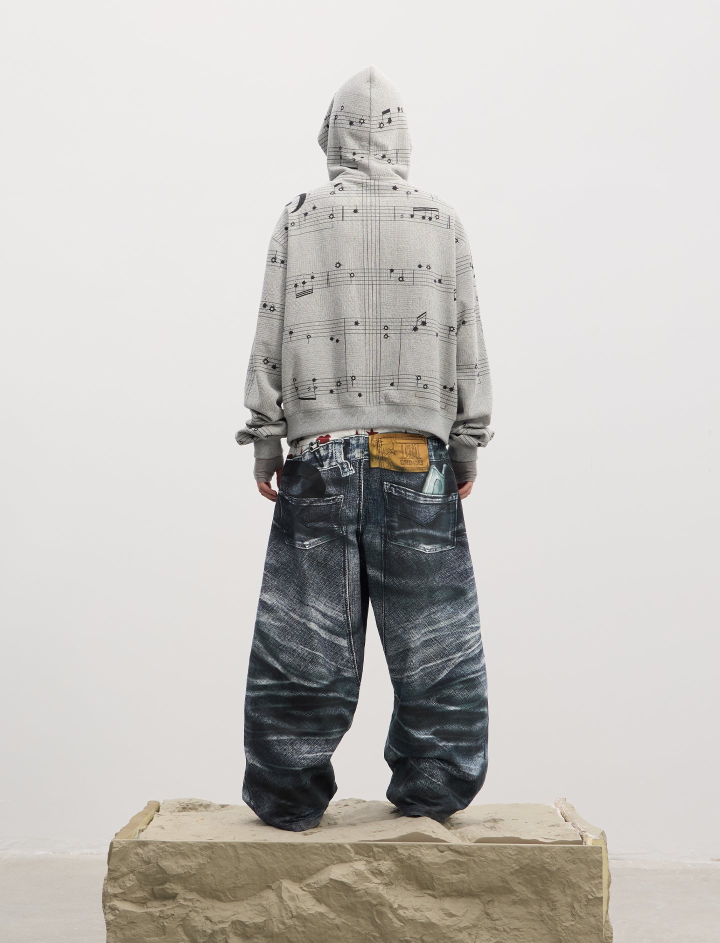 Double-Waistband Printed Jeans