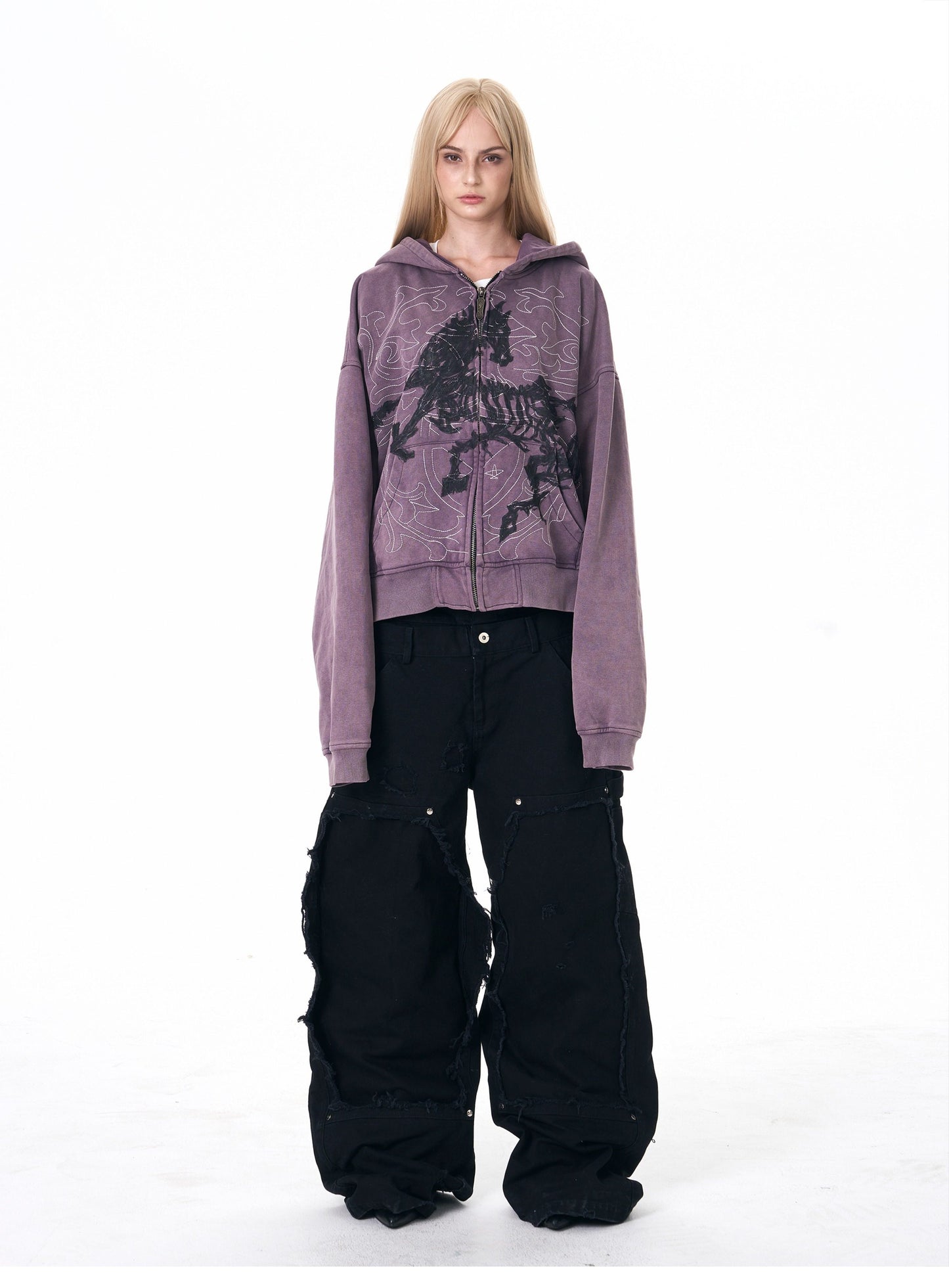 Hand-painted embroidered hoodie