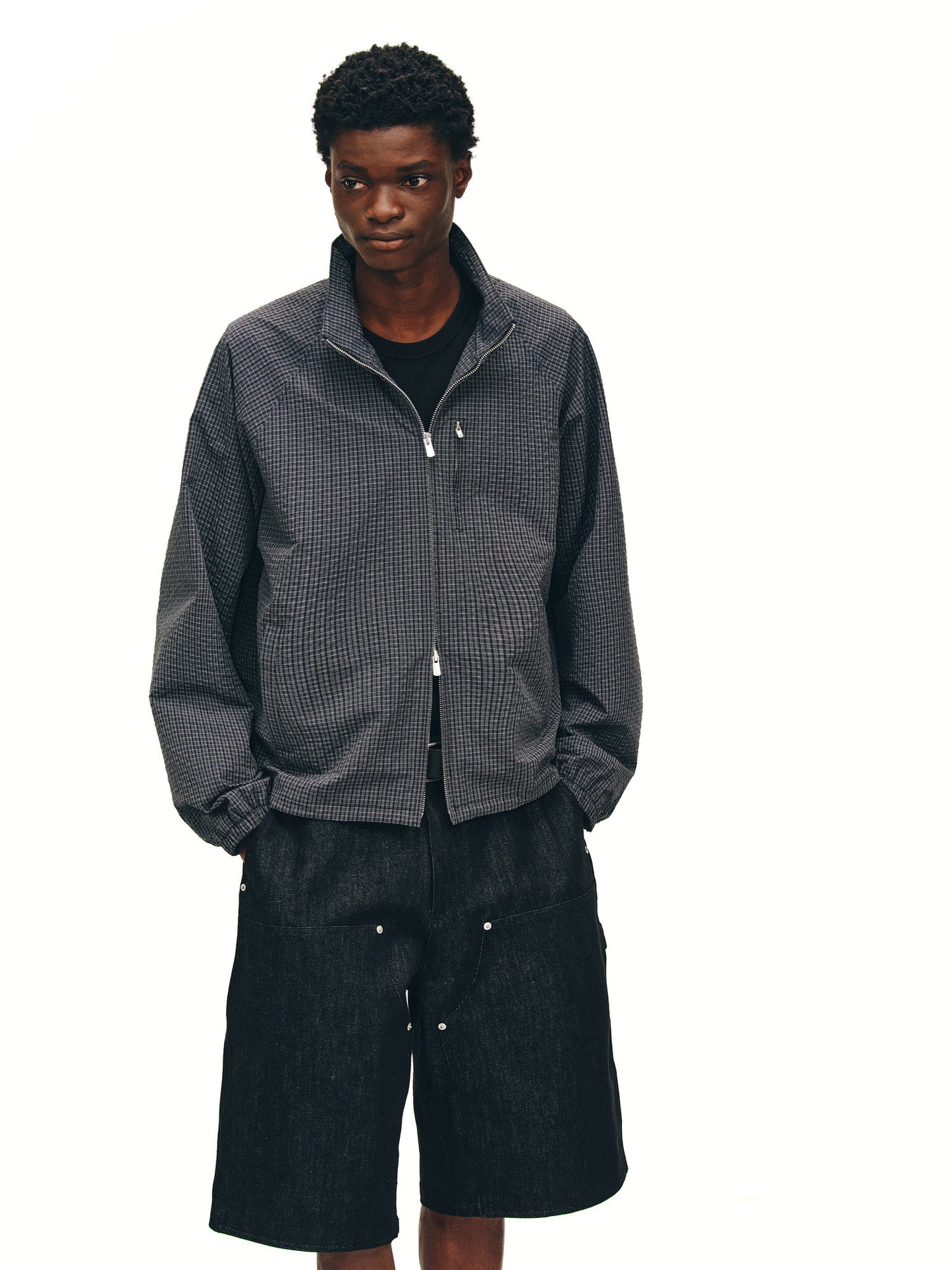 Seersucker Check Zip-Up Jacket