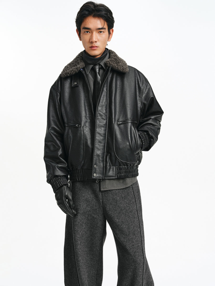 Detachable Collar PU Leather Jacket