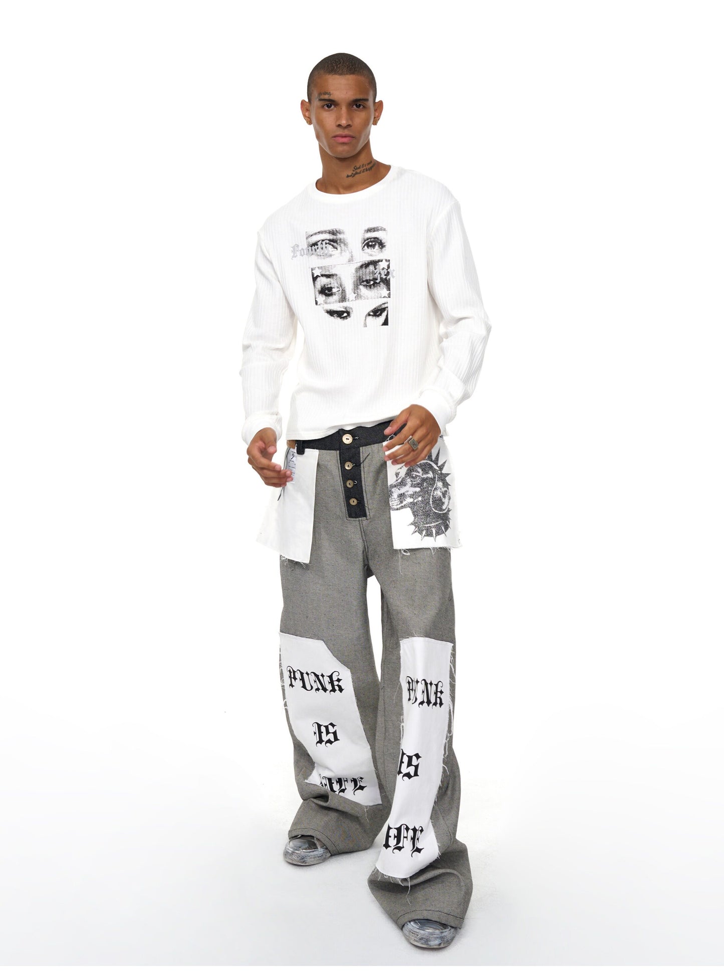 Niche Print Letter-Print Wide-Leg Jeans