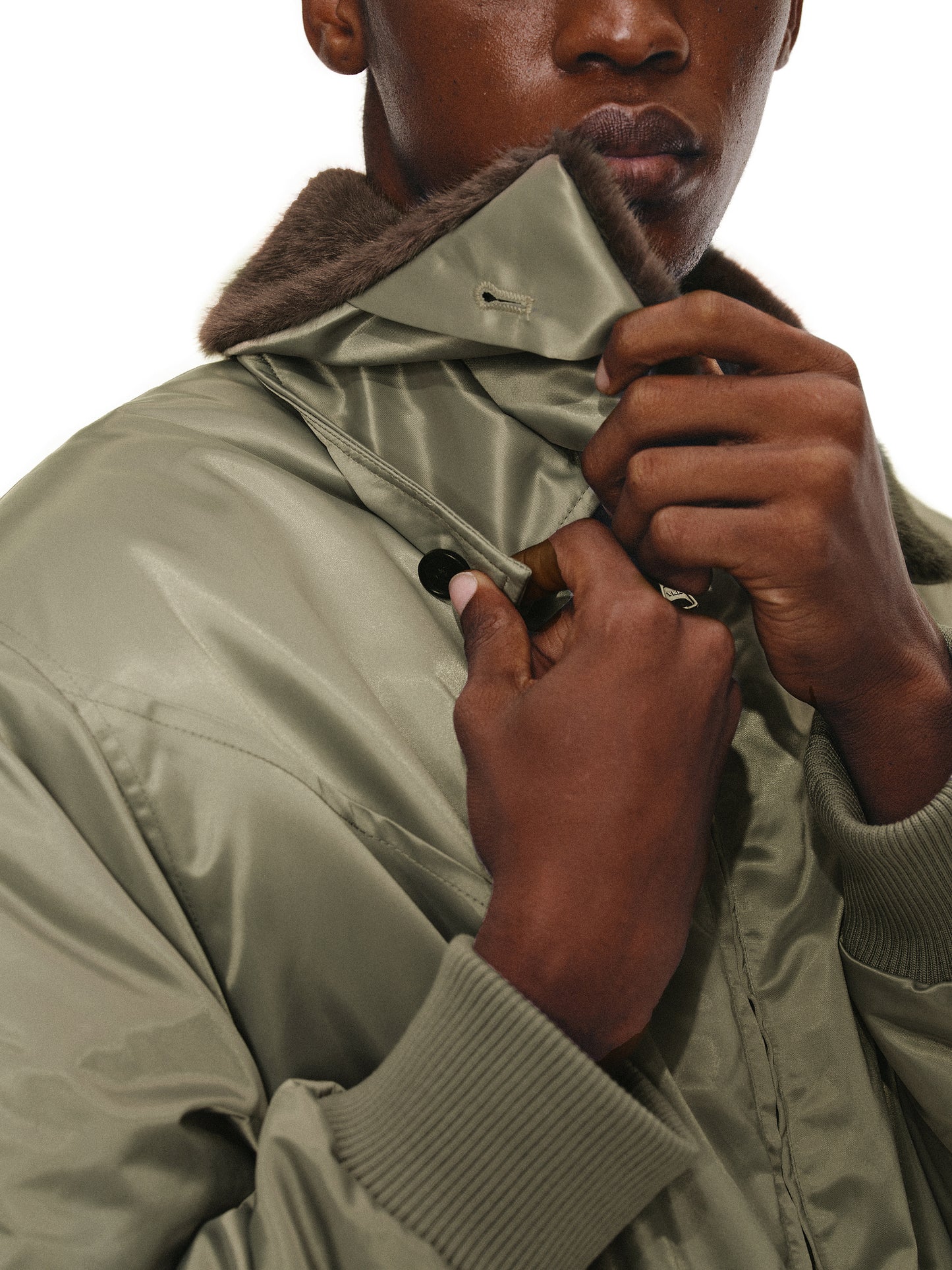 Contrast Fur Collar Bomber Jacket