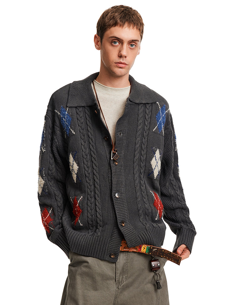 Cable-Knit Diamond Cardigan