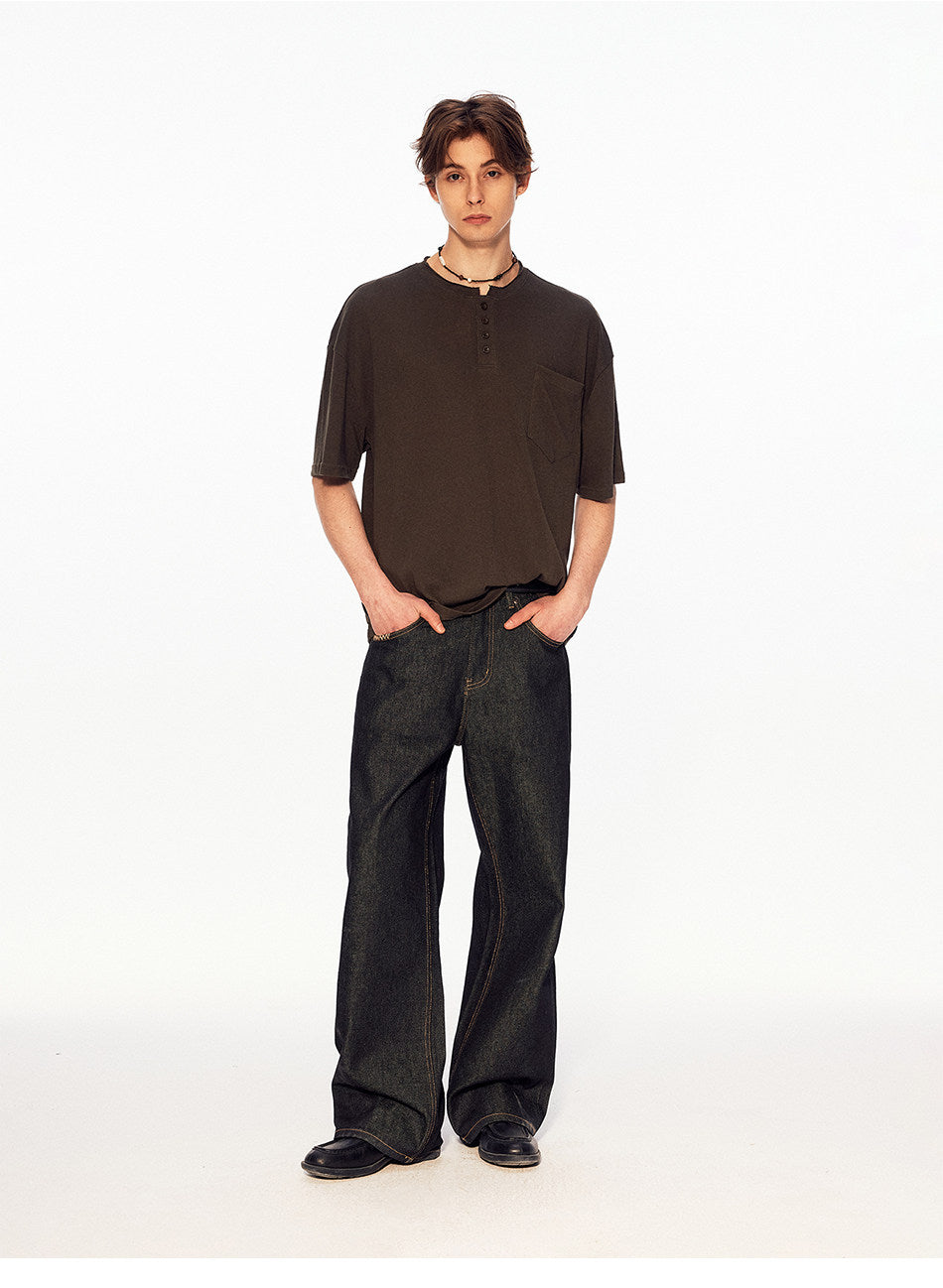 Henry Collar Linen-Look T-Shirt