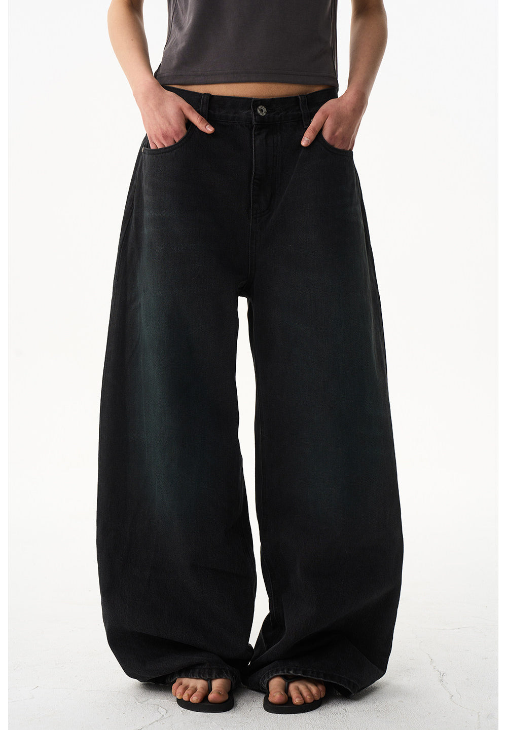 Casual wide-leg denim pants