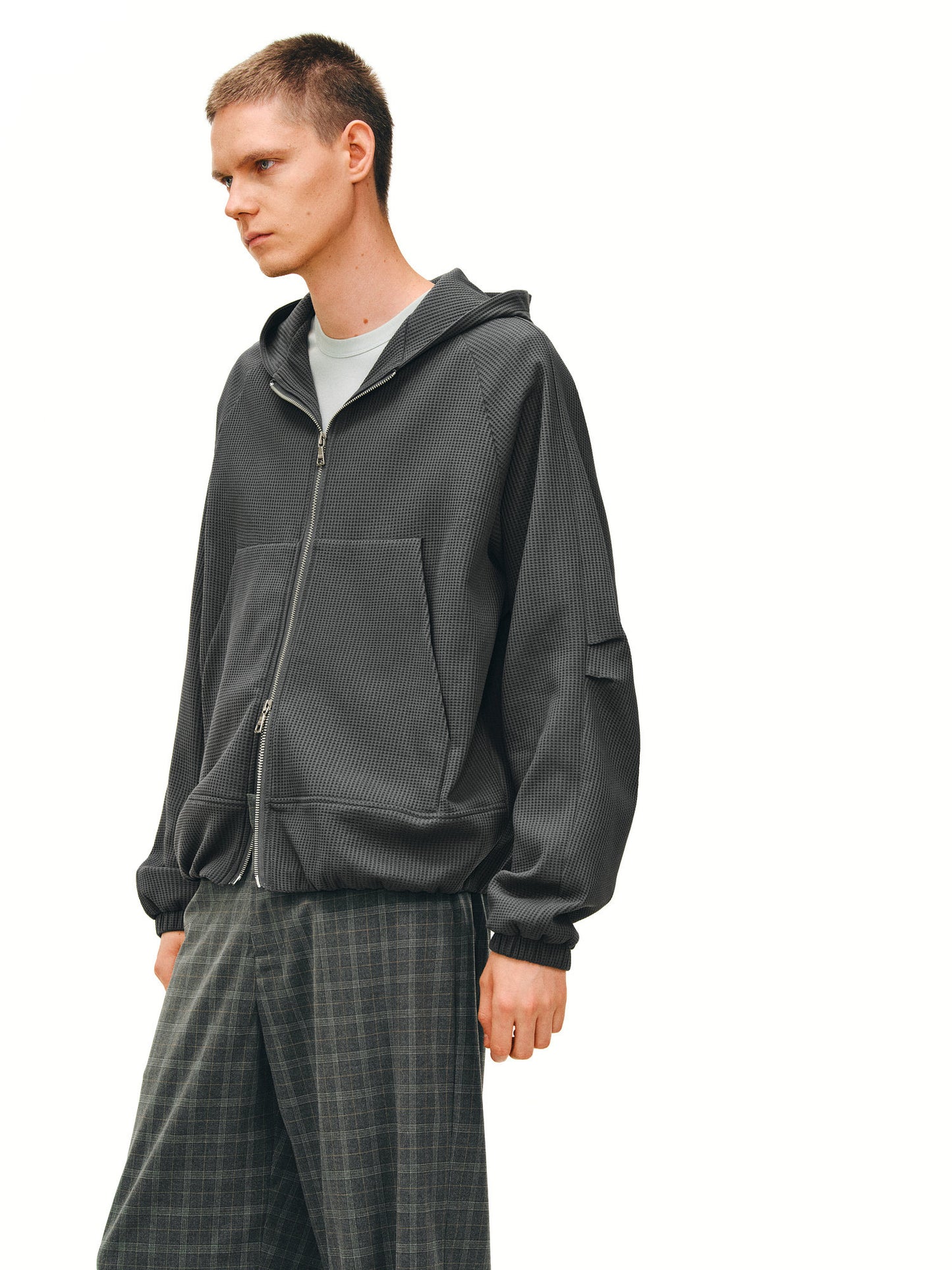 Waffle Chain Zipper Hoodie