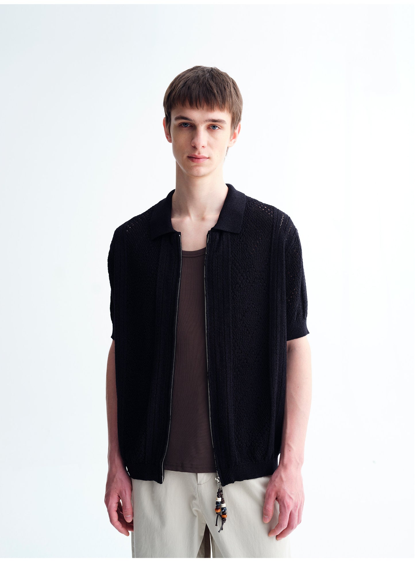 Handmade Beaded Double-Zipper Knit Cardigan