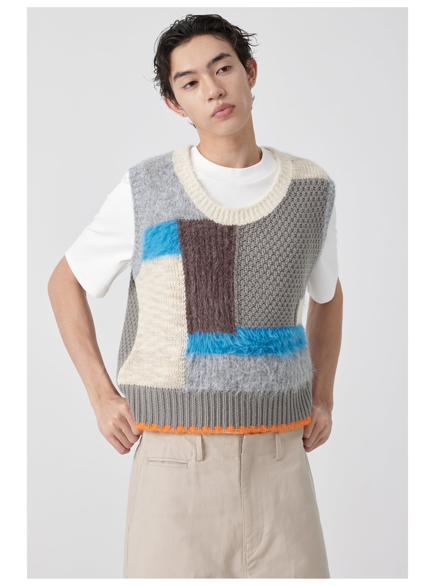 Patchwork Contrast U-Neck Sweater Vest