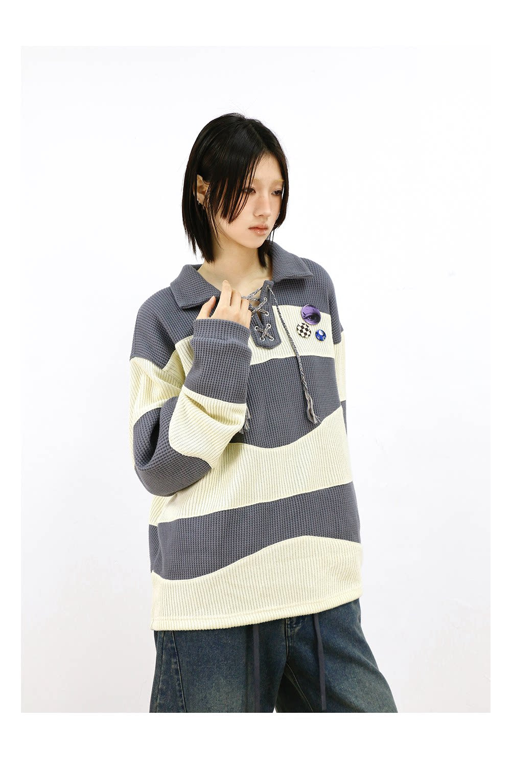 Contrast-Color Pullover Shirt