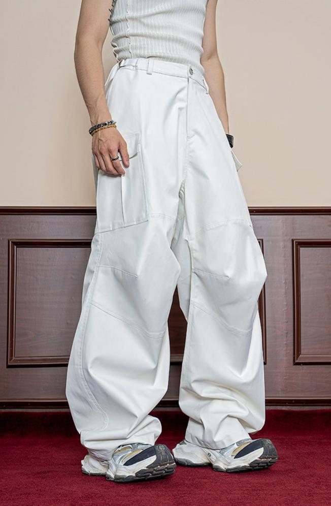 Curved Pleated Straight Casual Pants