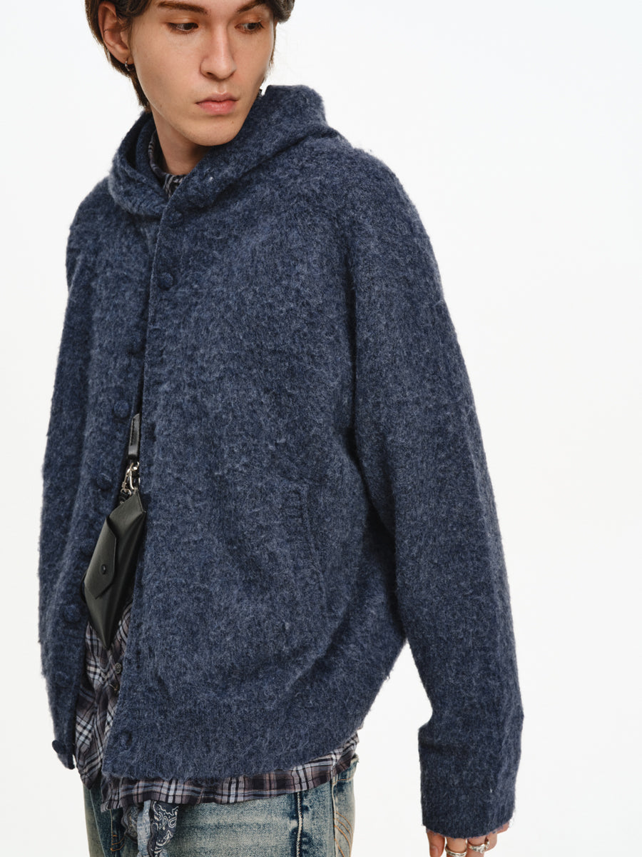 Hooded button-down cardigan