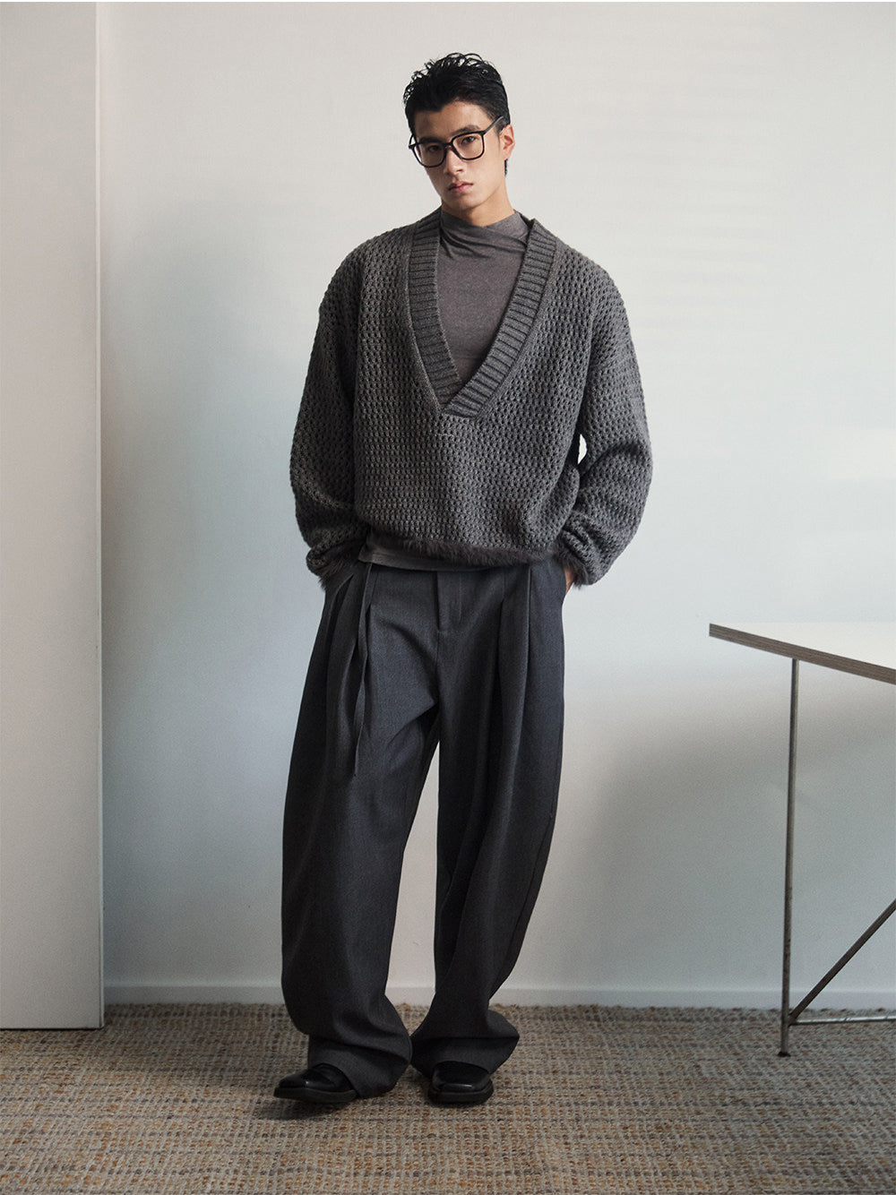 Openwork V-Neck Sweater