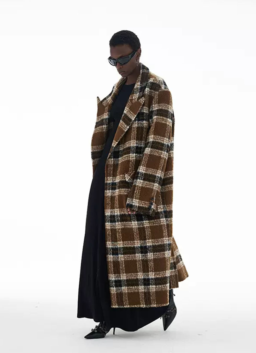 Original design checkered long coat