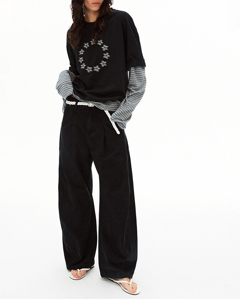 Deconstructed Pleated Design Scimitar Jeans