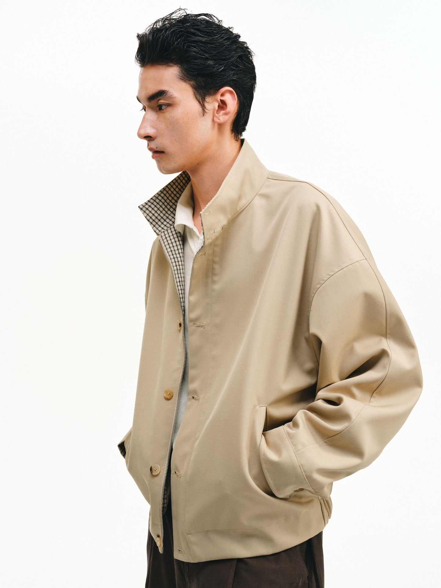 Checkered Splicing Harrington Jacket