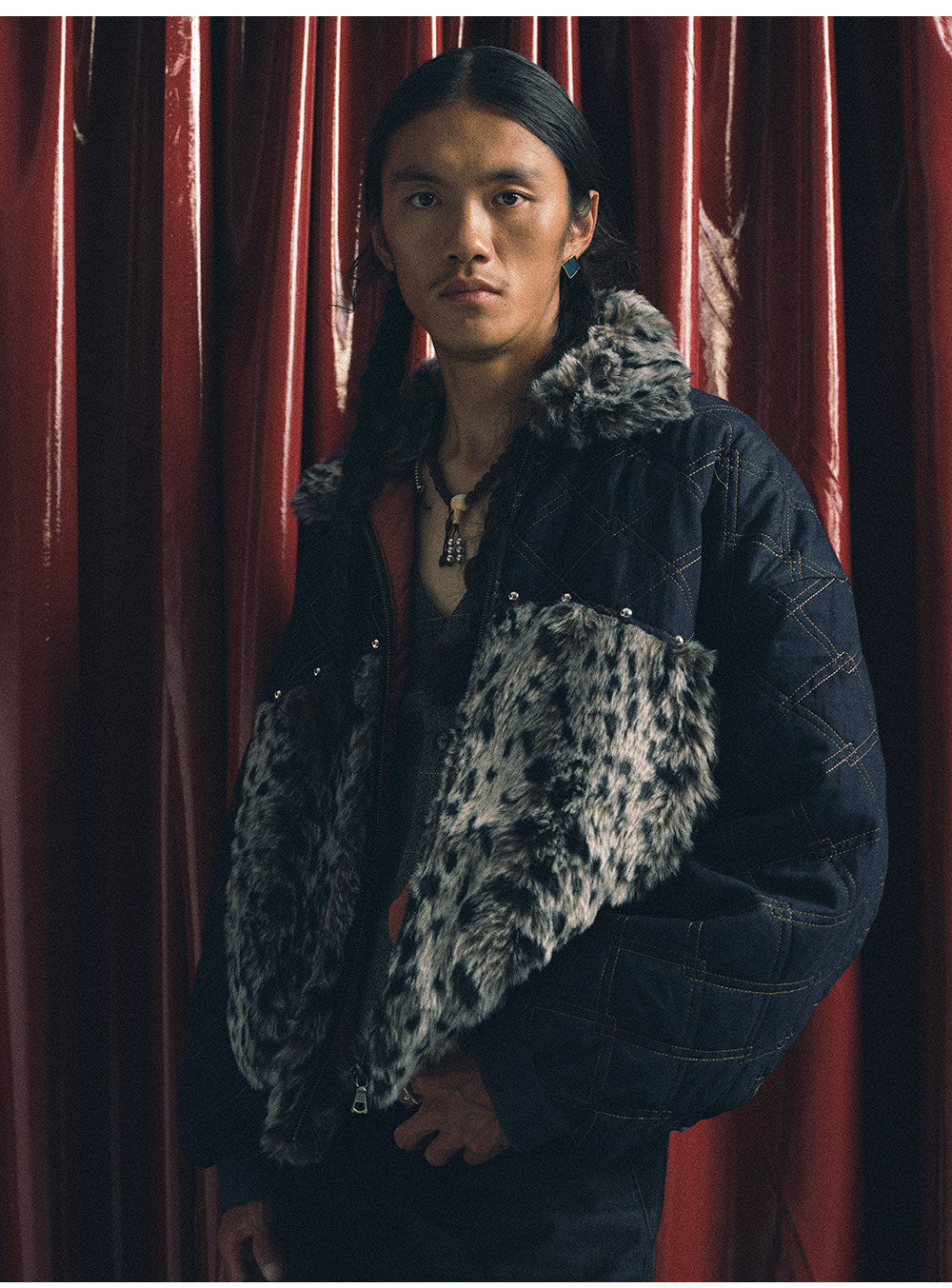 Leopard-Print Patchwork Cotton Jacket