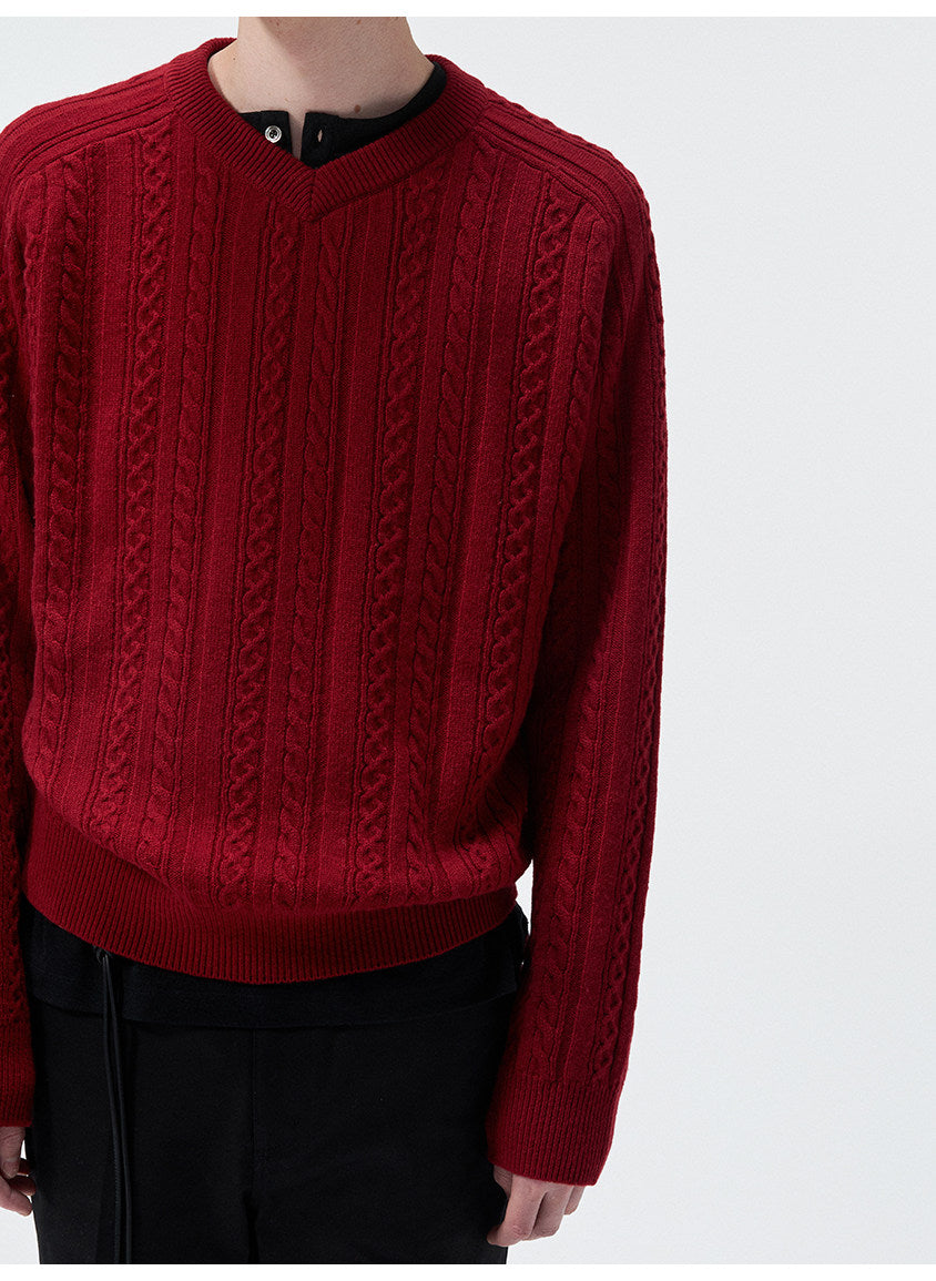 Classic Cable-Knit V-Neck Sweater
