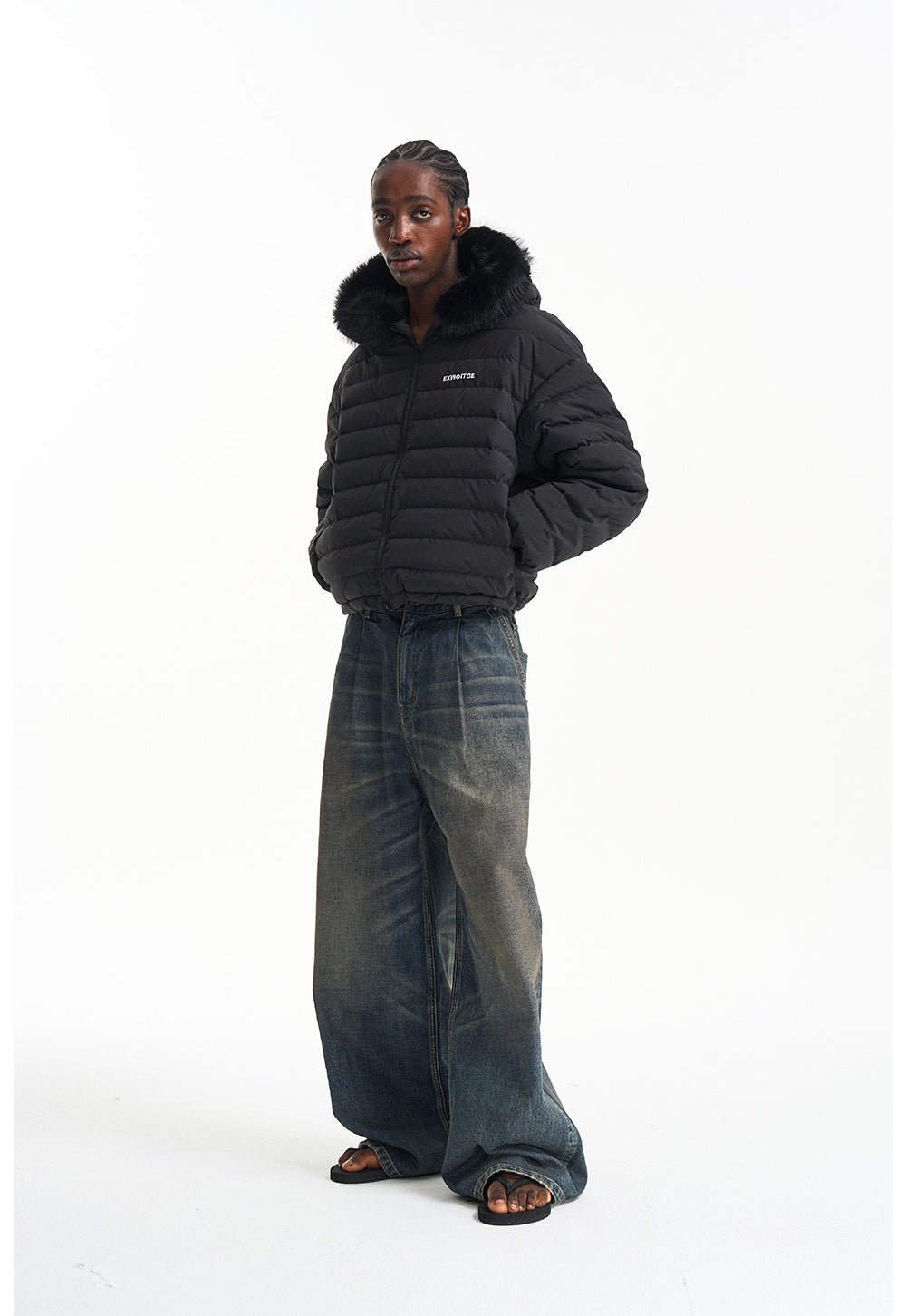 Detachable fur collar down jacket