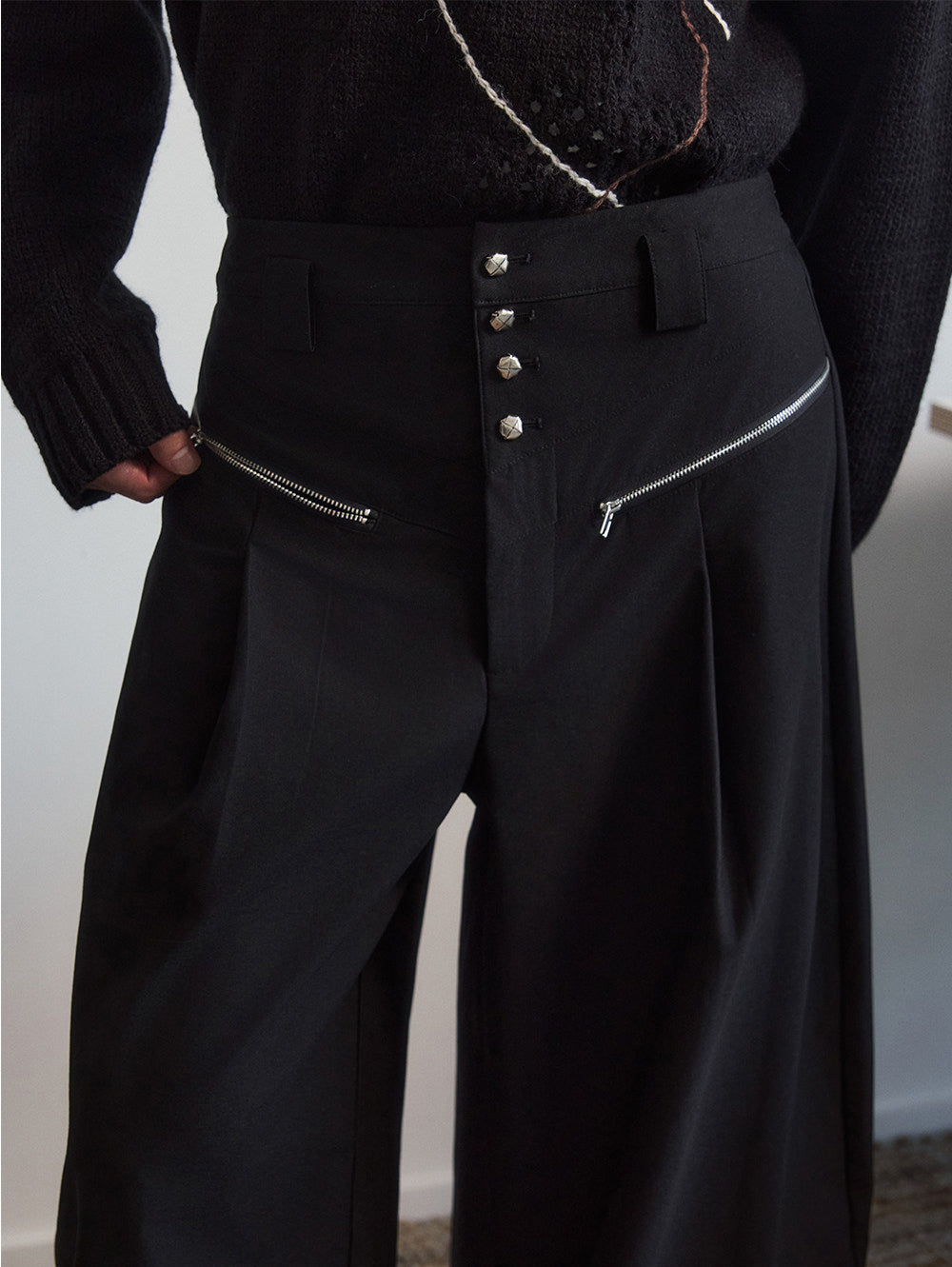 High-Waisted Single-Breasted Casual Pants