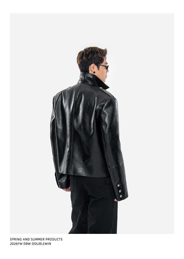 Matte Lychee-Textured Silhouette Leather Jacket