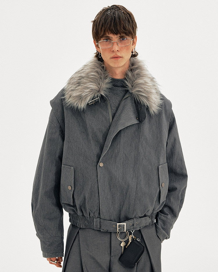 Deconstructed Fur Collar Jacket