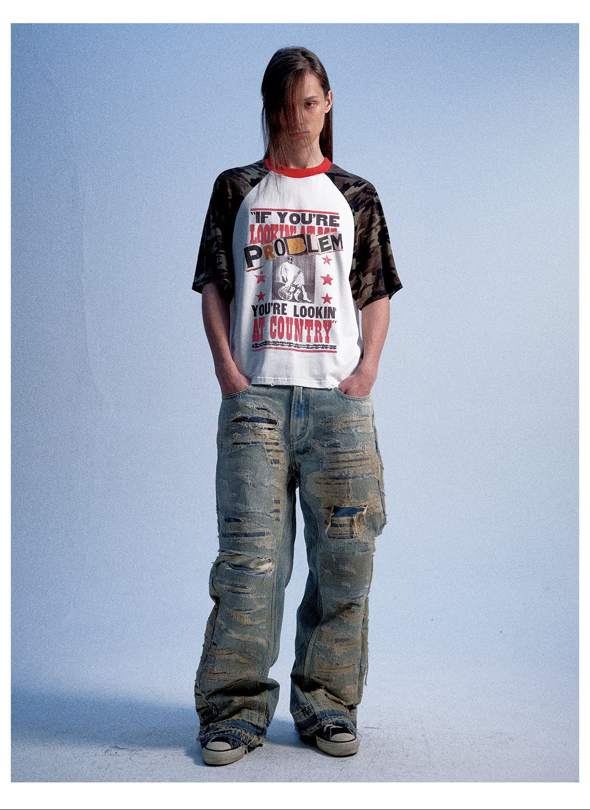 Camouflage Patchwork Drop-Shoulder T-Shirt