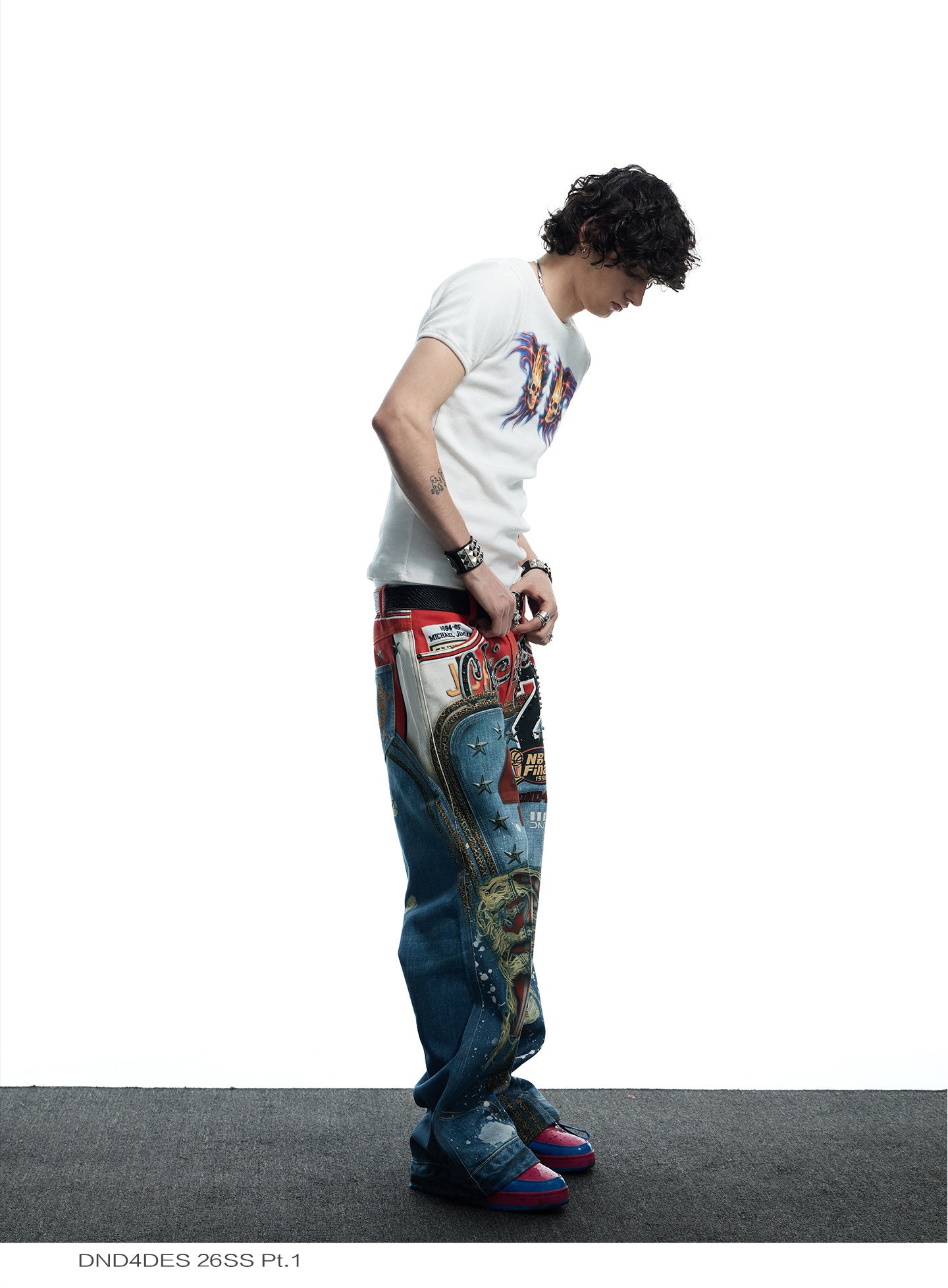 Printed Ripped Denim Pants