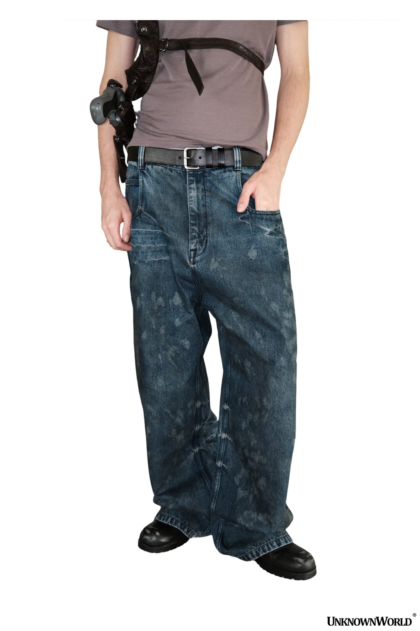 Damaged Lightning Pattern Baggy Jeans