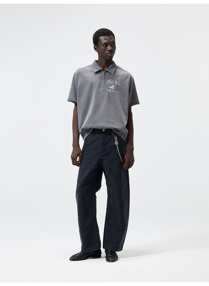 Open-Front Collar Polo Shirt